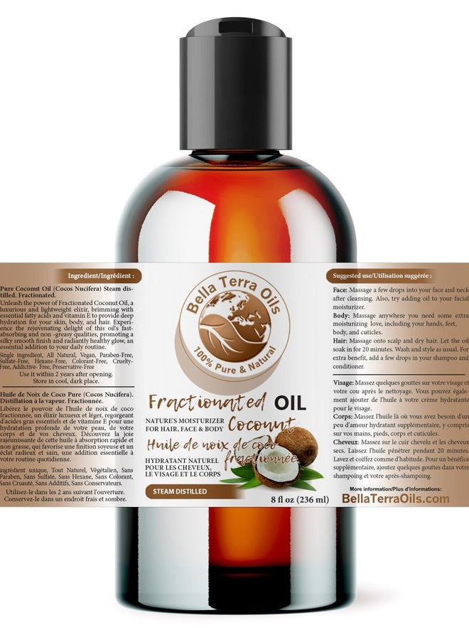 Bella Terra Oils NEW Coconut Oil Fractionated. 240ml Steam-distilled. US-made. Organic. 100% Pure. Always Liquid. Hexane-free. Carrier Oil for Essential Oils. Natural Moisturiser. For Hair, Skin, Nails, Stretch Marks. - Image 2