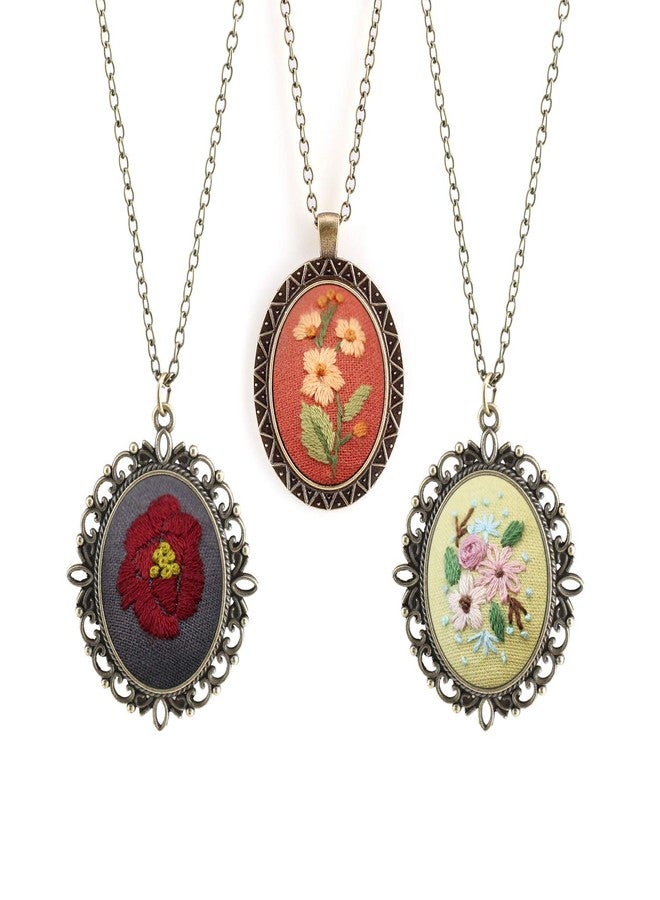 MWOOT 3 Pack Pendant Embroidery Starter Kit for Beginners, Retro Necklace Series Cross Stitch Tools for Necklace & Earrings & Hand Sewing Jewelry & Creative Gifts,Style B - Image 1