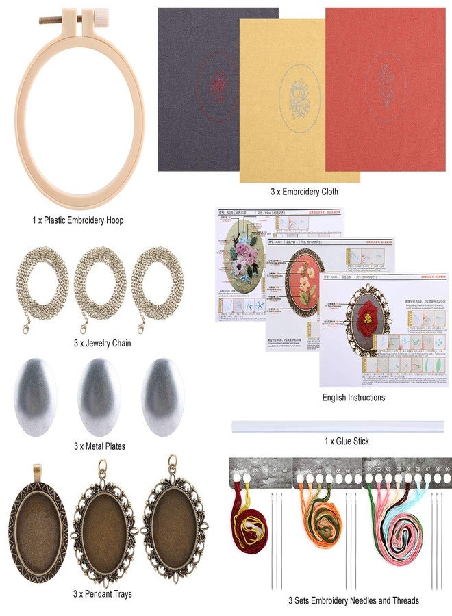 MWOOT 3 Pack Pendant Embroidery Starter Kit for Beginners, Retro Necklace Series Cross Stitch Tools for Necklace & Earrings & Hand Sewing Jewelry & Creative Gifts,Style B - Image 3