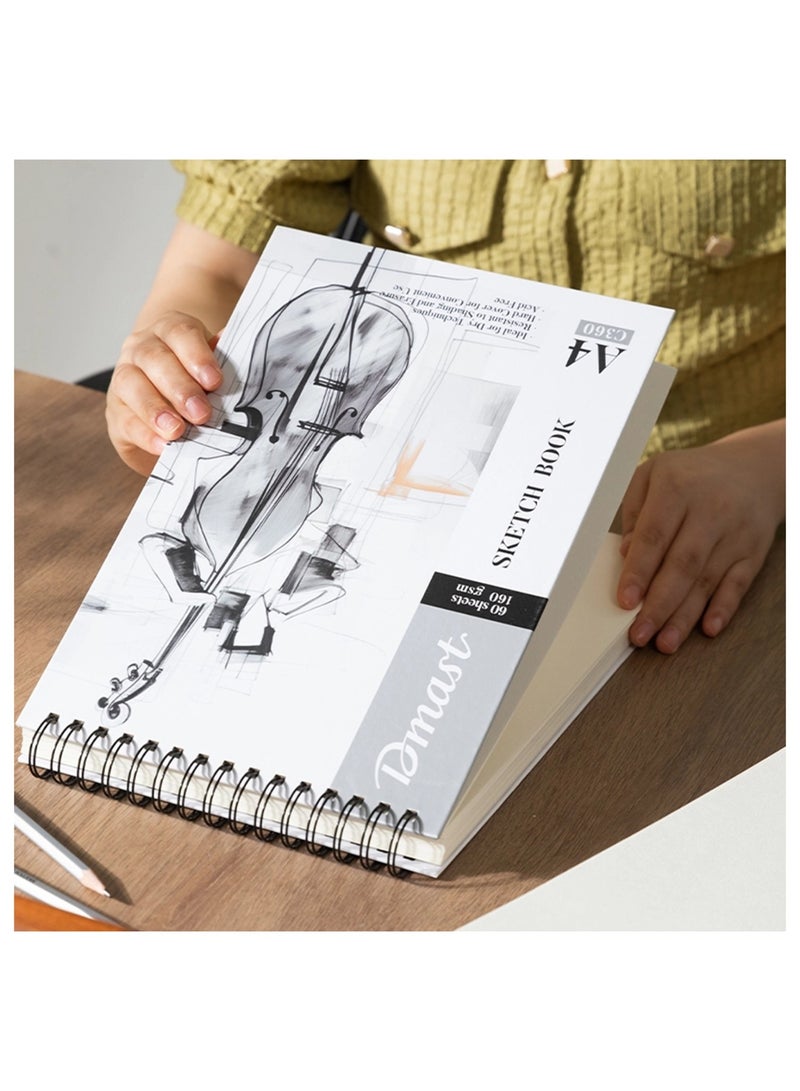 Dmast دفتر رسم بحجم A4 مع تجليد حلزوني 60 ورقة بسماكة 160 جرام - Image 4