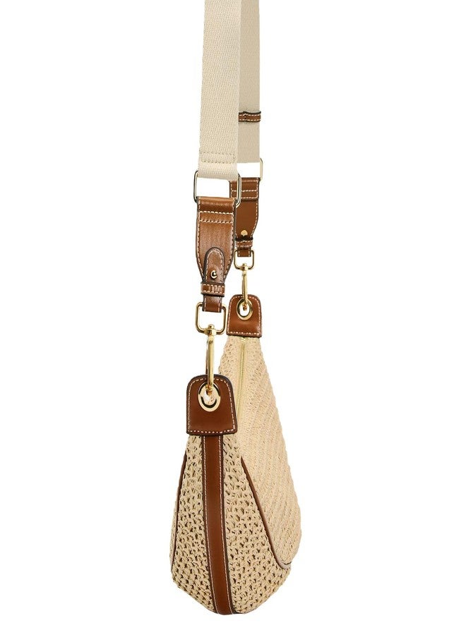 JYG Straw Crossbody Bags for Women Crescent Woven Shoulder Handbag Summer Beach Hobo Purses with Adjustable Strap Khaki - Image 5