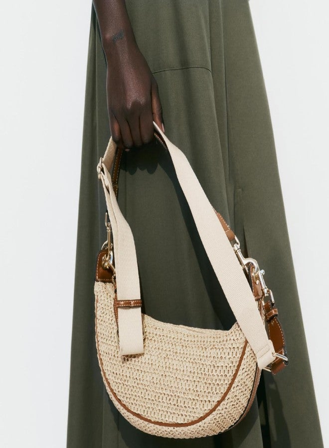 JYG Straw Crossbody Bags for Women Crescent Woven Shoulder Handbag Summer Beach Hobo Purses with Adjustable Strap Khaki - Image 3