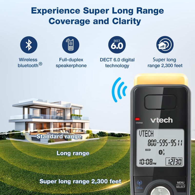 VTech IS8128-41 Super Long Range 4-Handset DECT 6.0 Cordless Phone for Home with Answering Machine, 2300 ft Range, Call Blocking, Bluetooth Connect to Cell, Intercom - Image 2
