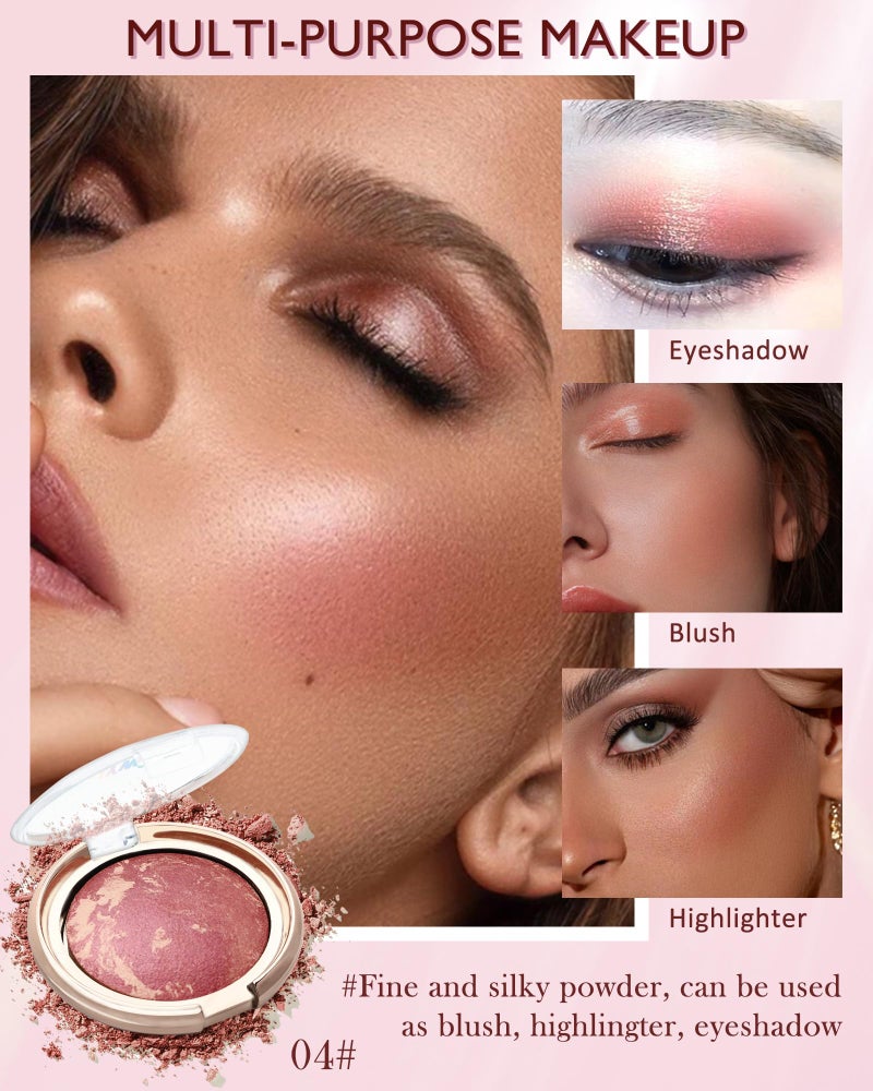 LYSdefeu Baked Powder Blush, Glow Marbleized Blusher Powder Palette,Lightweight Shimmery Cruelty-Free face Blush for Cheeks,Eyeshadow & Highlight,Makeup Gift for Women rubores de maquillaje(0.49Ounce)-04 - Image 2