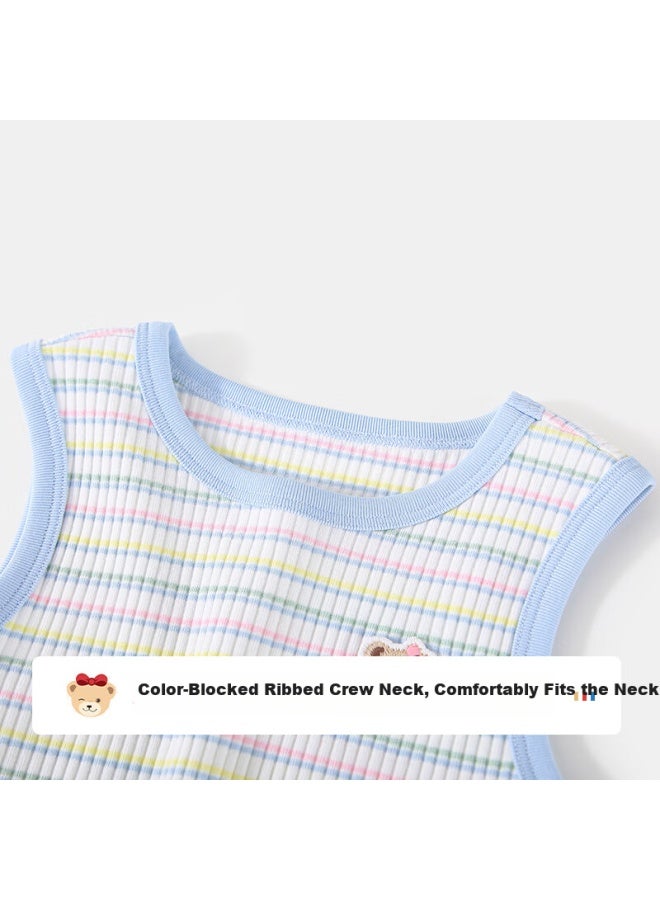 Classic Teddy Girls' Sleeveless Vest Children's Summer Thin Tank Top Blue Size 110 - Image 4
