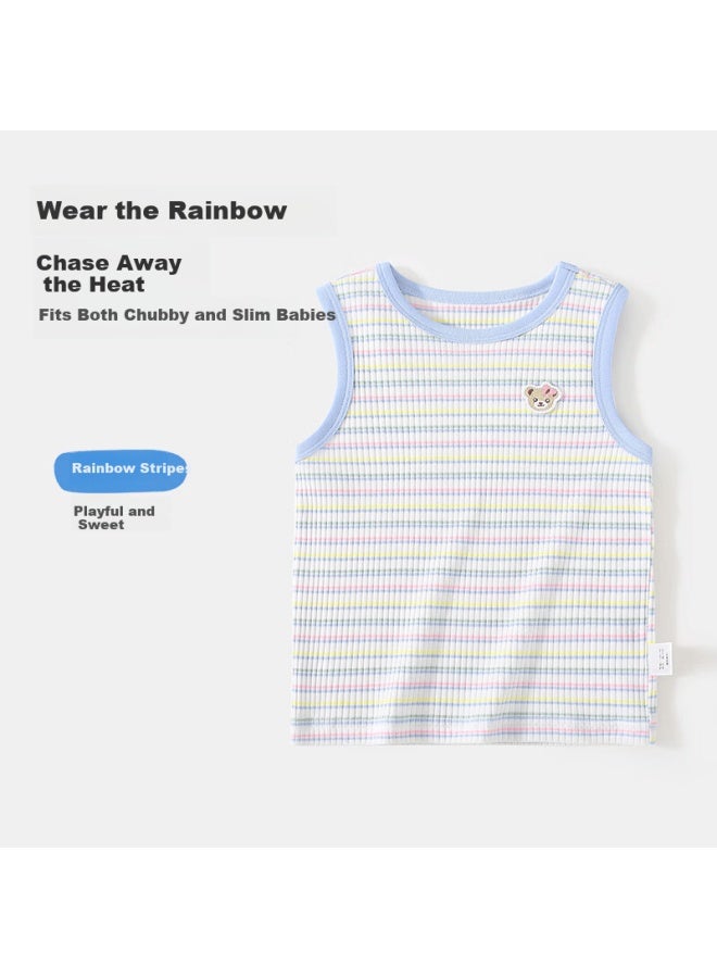 Classic Teddy Girls' Sleeveless Vest Children's Summer Thin Tank Top Blue Size 110 - Image 1