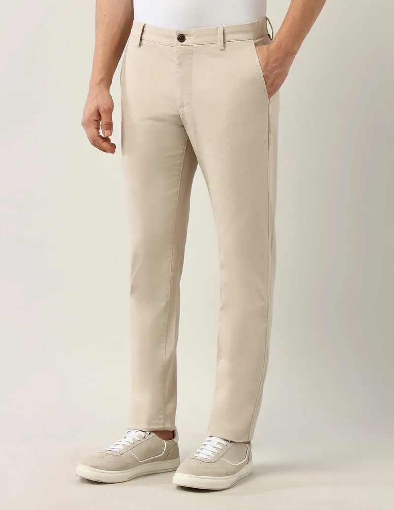 Arrow Beige Slim Fit Autoflex Trousers for Men | Best Price UAE