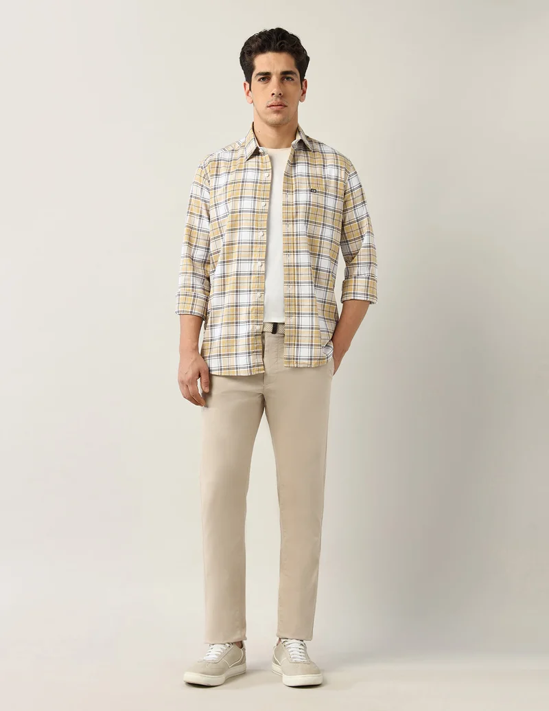 Arrow Beige Slim Fit Autoflex Trousers for Men | Best Price UAE