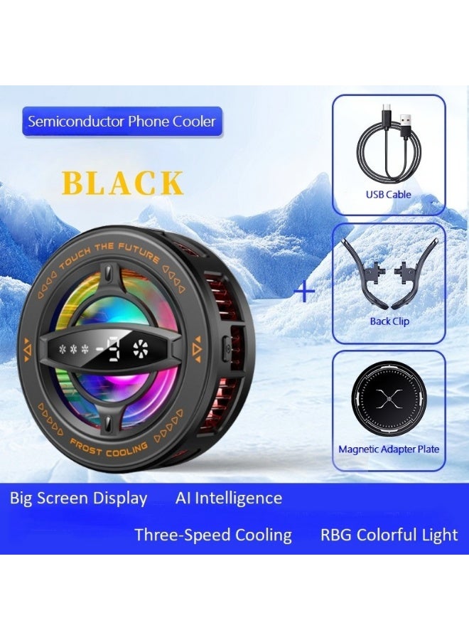 مبرد هاتف مغناطيسي مع شاشة عرض رقمية لدرجة الحرارة ومروحة تبريد أشباه الموصلات RGB للألعاب المحمولة والرياضات الإلكترونية والبث المباشر والضوضاء المنخفضة والتحكم الذكي في درجة الحرارة ومشبك خلفي لأجهزة iPhone وSamsung وiPad - Image 2