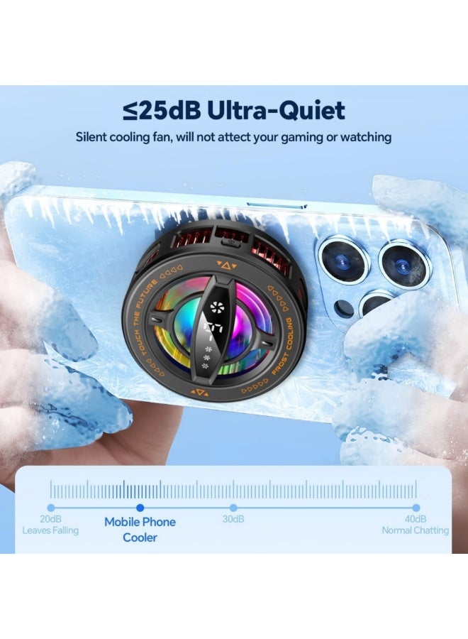 مبرد هاتف مغناطيسي مع شاشة عرض رقمية لدرجة الحرارة ومروحة تبريد أشباه الموصلات RGB للألعاب المحمولة والرياضات الإلكترونية والبث المباشر والضوضاء المنخفضة والتحكم الذكي في درجة الحرارة ومشبك خلفي لأجهزة iPhone وSamsung وiPad - Image 3