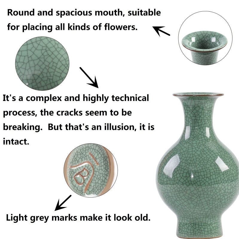 11.2 بوصة من الفنون الصينية الخزفية المصنوعة يدويًا عتيقة الجليد الصفيرة الصينية المزهريات الصينية الكبيرة زجاجة زهرة زهرة الخزانة الخضراء لزهور الزهور ديكور المنزل - Image 5
