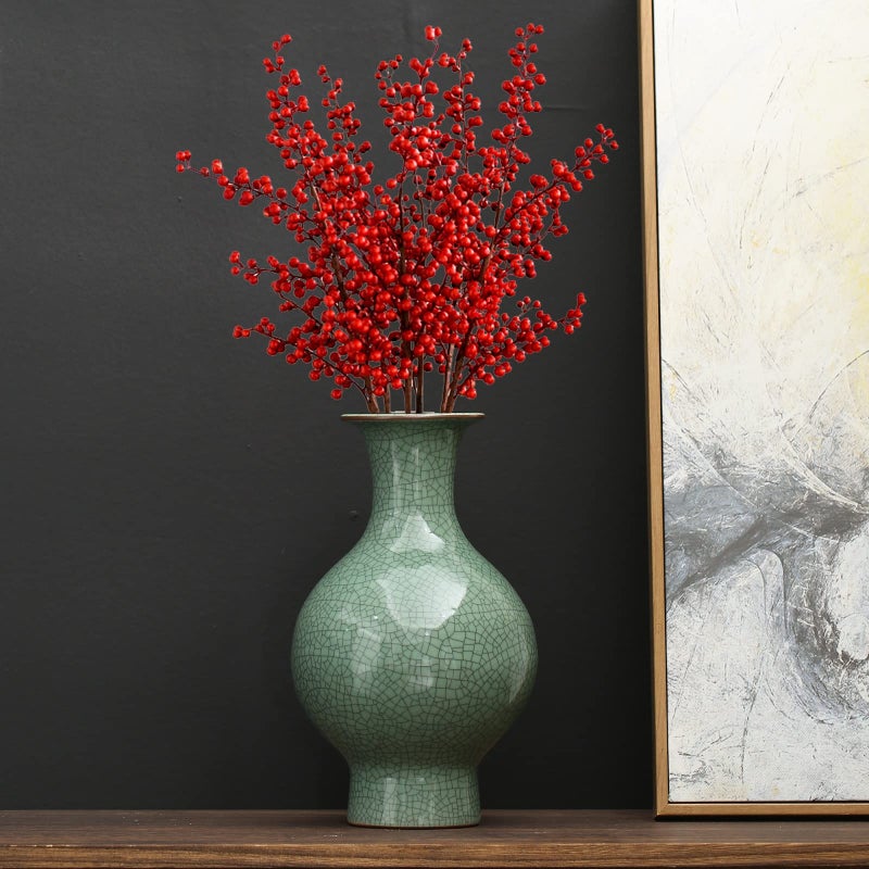 11.2 بوصة من الفنون الصينية الخزفية المصنوعة يدويًا عتيقة الجليد الصفيرة الصينية المزهريات الصينية الكبيرة زجاجة زهرة زهرة الخزانة الخضراء لزهور الزهور ديكور المنزل - Image 4