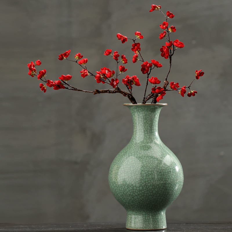 11.2 بوصة من الفنون الصينية الخزفية المصنوعة يدويًا عتيقة الجليد الصفيرة الصينية المزهريات الصينية الكبيرة زجاجة زهرة زهرة الخزانة الخضراء لزهور الزهور ديكور المنزل - Image 3