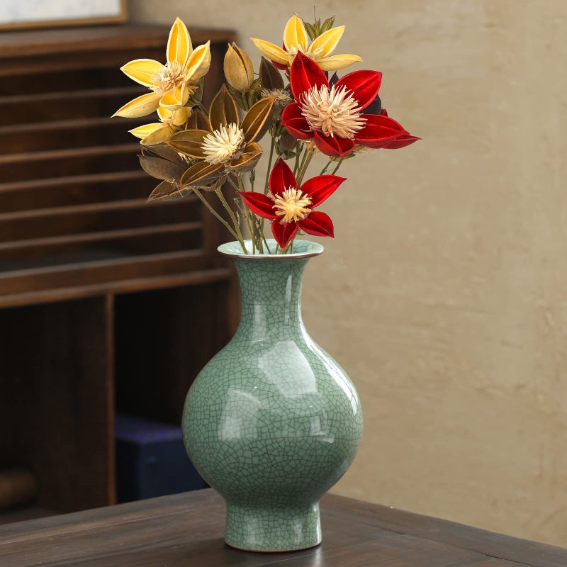 11.2 بوصة من الفنون الصينية الخزفية المصنوعة يدويًا عتيقة الجليد الصفيرة الصينية المزهريات الصينية الكبيرة زجاجة زهرة زهرة الخزانة الخضراء لزهور الزهور ديكور المنزل - Image 2
