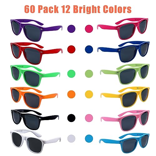 FANELEQU 60 Pack 12 Colors Neon Sunglasses Party Favors,80's Style Colorful Novelty Sunglasses Party Sets,Perfect for Birthday,Beach Pool,Summer Party,Goody Bag Fillers,for Boys Girls Teens adults - Image 4