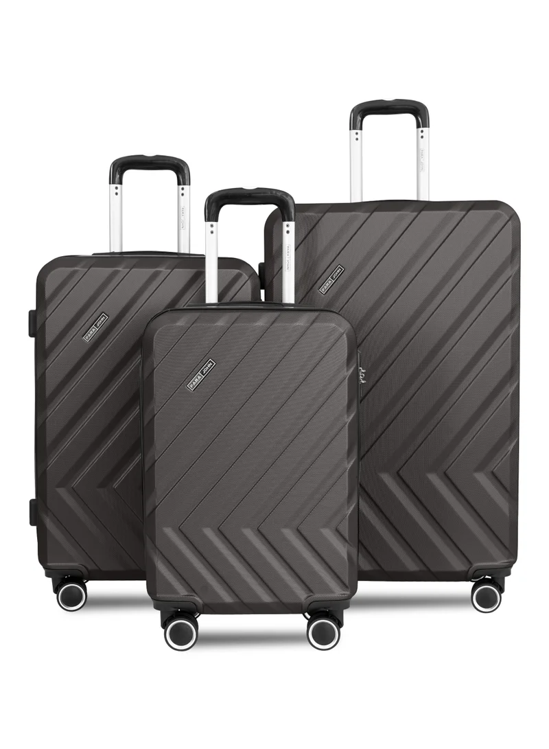 PARAJOHN Chevron 3-Piece Lightweight ABS Hard Shell Luggage Set – 20" Cabin (10kg), 24" Medium (20kg) & 28" Large (30kg) Trolley Bags with 4 Spinner Wheels & Lock, Dark Grey