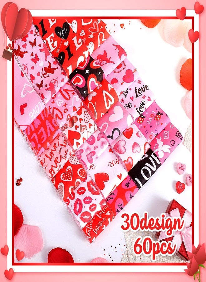 تيجيمي لفافة قماش تيغيمي مكونة من 60 قطعة من قماش الترقيع القطني الأحمر والوردي على شكل قلوب رومانسية، مقاس 2.6 بوصة، مقطوعة مسبقًا، مثالية لأعمال الخياطة والحرف اليدوية في عيد الحب وحفلات الزفاف (أنيقة). - Image 3
