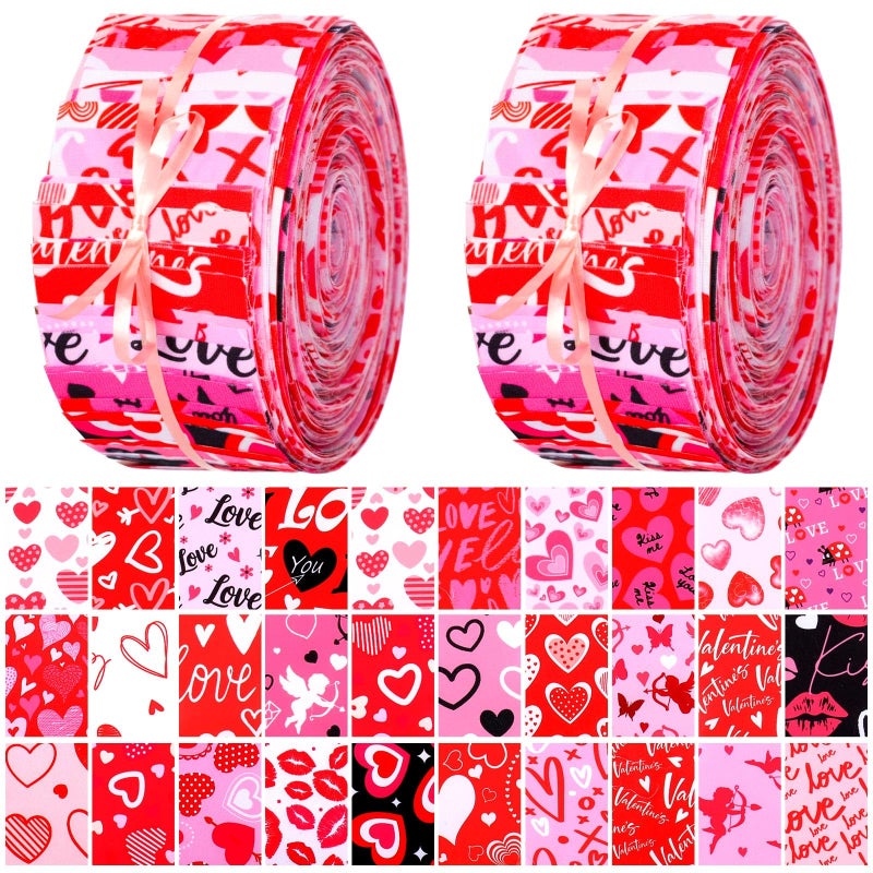 تيجيمي لفافة قماش تيغيمي مكونة من 60 قطعة من قماش الترقيع القطني الأحمر والوردي على شكل قلوب رومانسية، مقاس 2.6 بوصة، مقطوعة مسبقًا، مثالية لأعمال الخياطة والحرف اليدوية في عيد الحب وحفلات الزفاف (أنيقة). - Image 1