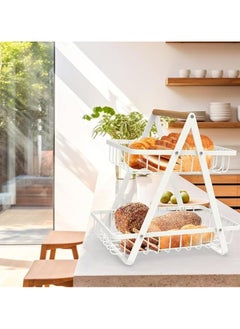TYCOM Fruit Basket for Kitchen Countertop,2-Tier Portable Metal Wire Storage Rack with Wooden Handle,Detachable Rectangle Basket for Kitchen Organizer Storage Bread, Snacks, Fruits, 2 Layer White.  - Image 4