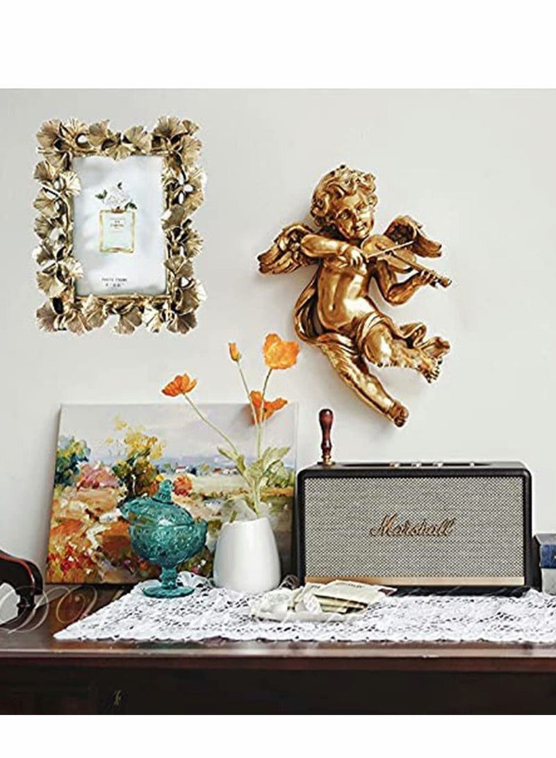 Photo Frame, Polyresin Picture Frame Gold Ginkgo Leaves for Lovers Home Decoration Ornament Gifts Golden Vintage Table Top Display and Personalized Gallery Wall Hanging Decor (Gold) - Image 4