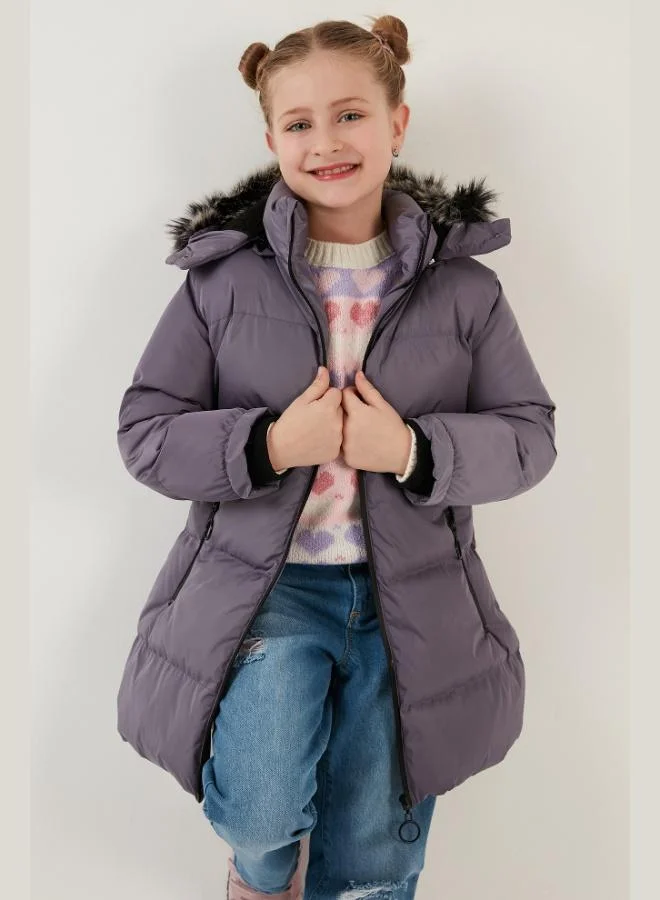 Lela  Lela Plush Lined Faux Fur Collar Detachable Hooded Winter Coat for Girls 5760072 for Women | Best Price UAE