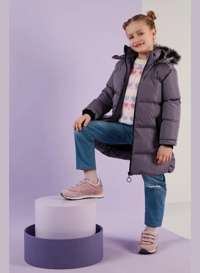 Lela Lela Plush Lined Faux Fur Collar Detachable Hooded Winter Coat for Girls 5760072