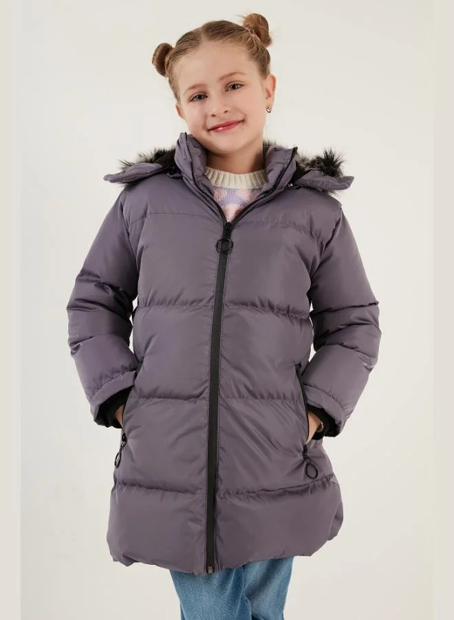Lela  Lela Plush Lined Faux Fur Collar Detachable Hooded Winter Coat for Girls 5760072 for Women | Best Price UAE