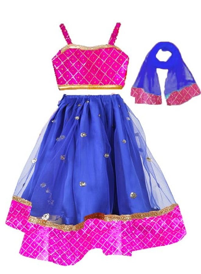 HIBA CREATIONS Baby Girl Royal Blue and Pink Embriodary lehenga Heartshape Choli 1-2 Years - Image 1