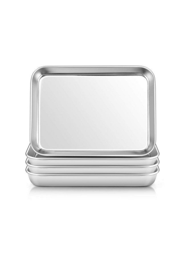 E-far E-far Stainless Steel Kids Plates, 4 Pieces Mini Metal Dinner Dish Set for Kids Toddler Child, 7.3” x 5.3” x 0.75”, Non-Toxic & Dishwasher Safe, Great for Self-Feeding/Picnic/Outdoor Camping - Image 1