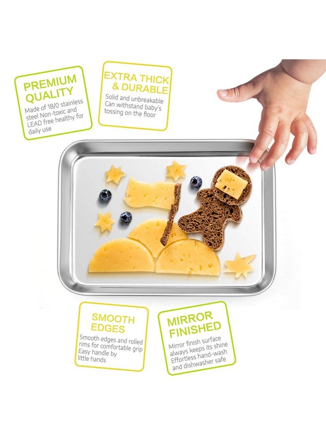 E-far E-far Stainless Steel Kids Plates, 4 Pieces Mini Metal Dinner Dish Set for Kids Toddler Child, 7.3” x 5.3” x 0.75”, Non-Toxic & Dishwasher Safe, Great for Self-Feeding/Picnic/Outdoor Camping - Image 3