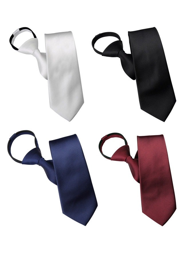 GUSGU 4PCS  Zipper Ties Set for Men Adjustable Men's Pretied Neckties Zip on Tie for Men Solid Color ﻿ - Image 1