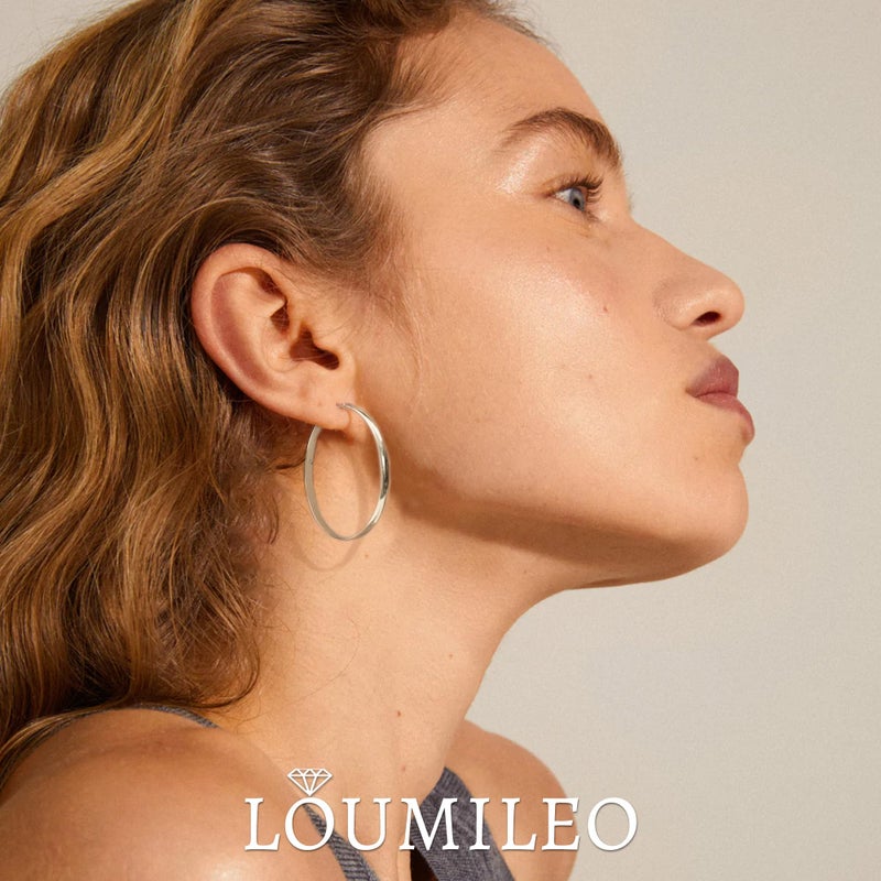 LOUMILEO 4mm Wide Large Silver Hoop Earrings Lightweight 925 Sterling Silver Hoop Earrings for Women Hypoallergenic Big Thin Hoops Earring for Women 30/40/50/60/70MM - Image 2