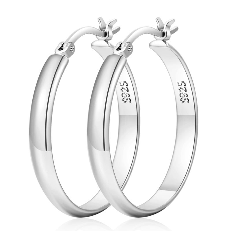 LOUMILEO 4mm Wide Large Silver Hoop Earrings Lightweight 925 Sterling Silver Hoop Earrings for Women Hypoallergenic Big Thin Hoops Earring for Women 30/40/50/60/70MM - Image 1