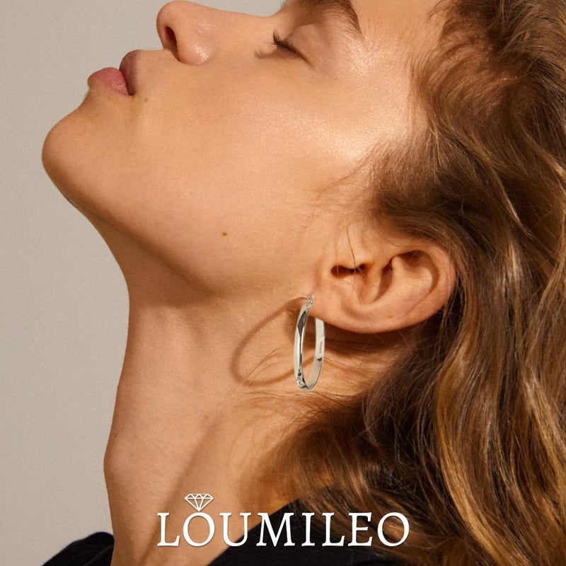 LOUMILEO 4mm Wide Large Silver Hoop Earrings Lightweight 925 Sterling Silver Hoop Earrings for Women Hypoallergenic Big Thin Hoops Earring for Women 30/40/50/60/70MM - Image 3