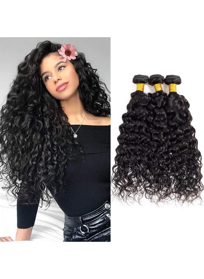 lianlian 10A Water Wave Human Hair 3 Bundles Brazilian Virgin Wet And Wavy Bundles 12 14 16 Inch Human Hair Natural Black - Image 1