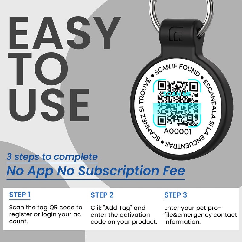 ILFINDYOU Silicone Cat Tags Personalized Small for Pet Collars, QR Code Cat Name Tags, Scan Location Alerts, Black S - Image 4