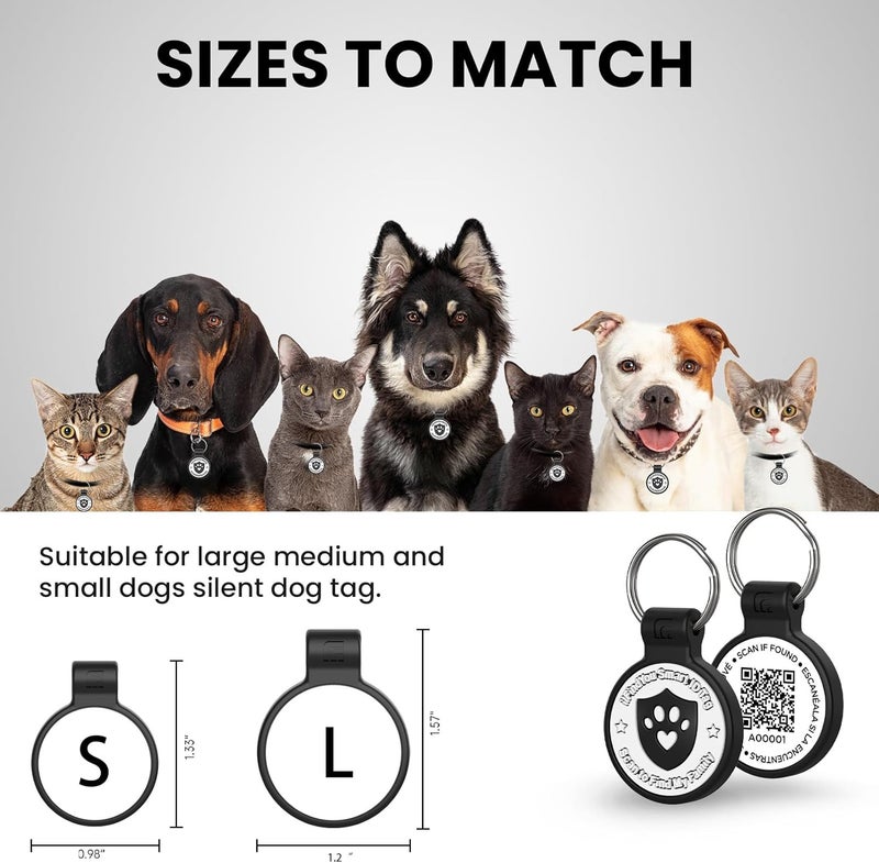 ILFINDYOU Silicone Cat Tags Personalized Small for Pet Collars, QR Code Cat Name Tags, Scan Location Alerts, Black S - Image 2