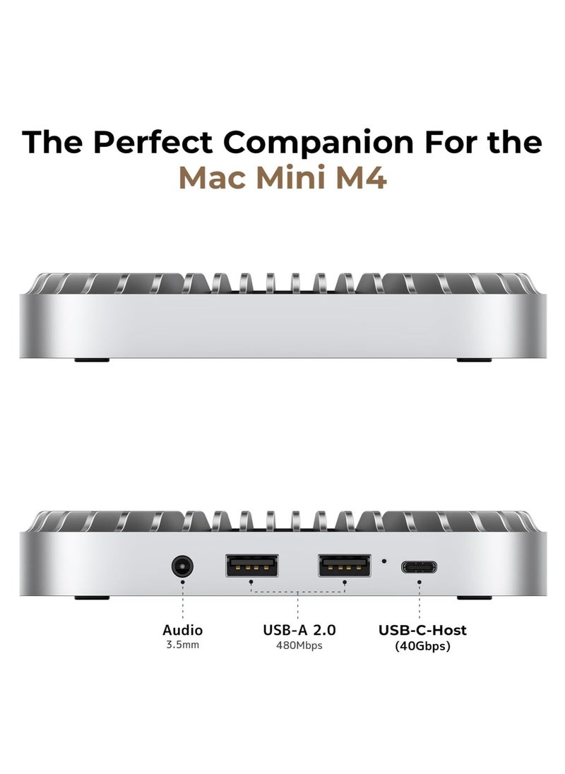 Raycue - 40Gbps Aluminum Hub & Stand for New M4/M4 Pro Mac Mini (2024) with 40Gbps NVMe/M.2 SSD Enclosure, 2X USB-A, USB-C Host, 3.5mm Audio – Compatible with All New Mac Mini M4/M4 Pro - Image 1