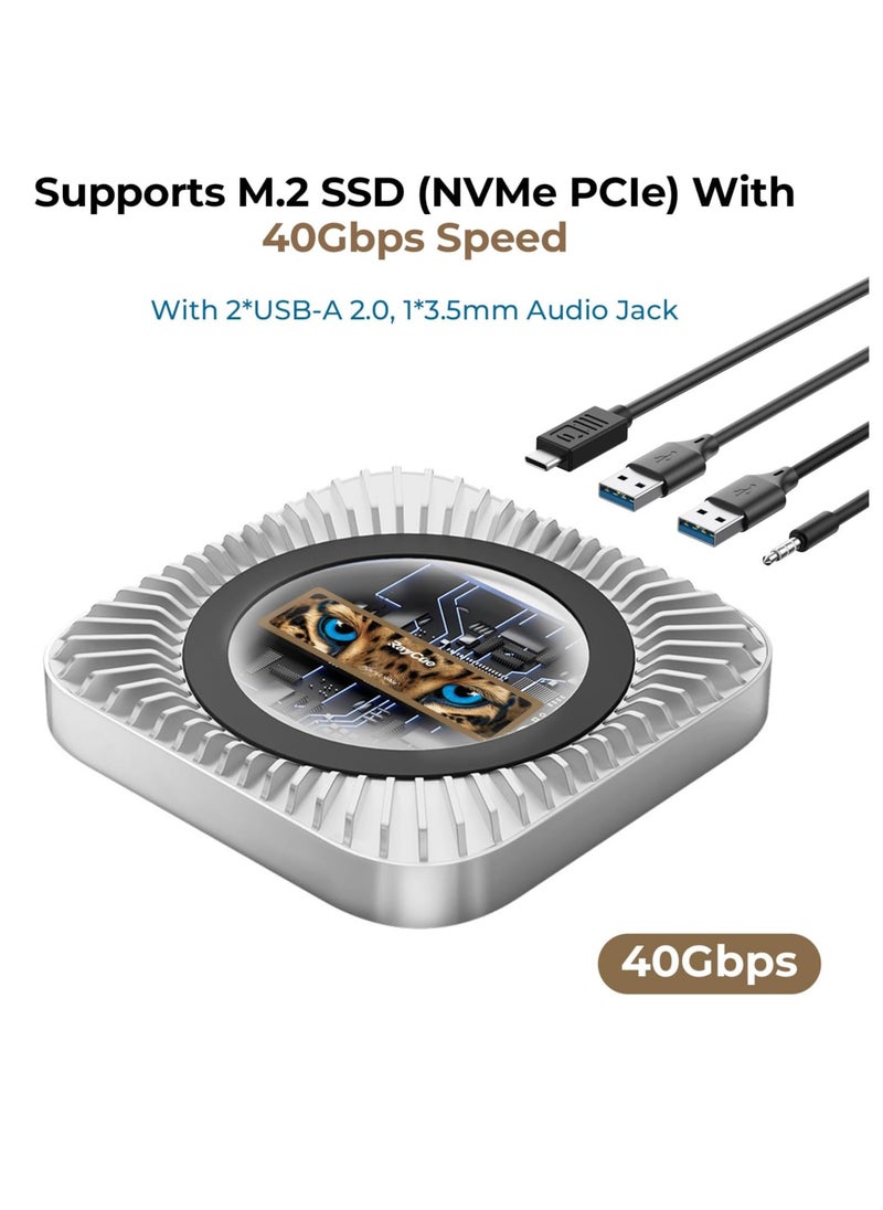 Raycue - 40Gbps Aluminum Hub & Stand for New M4/M4 Pro Mac Mini (2024) with 40Gbps NVMe/M.2 SSD Enclosure, 2X USB-A, USB-C Host, 3.5mm Audio – Compatible with All New Mac Mini M4/M4 Pro - Image 1