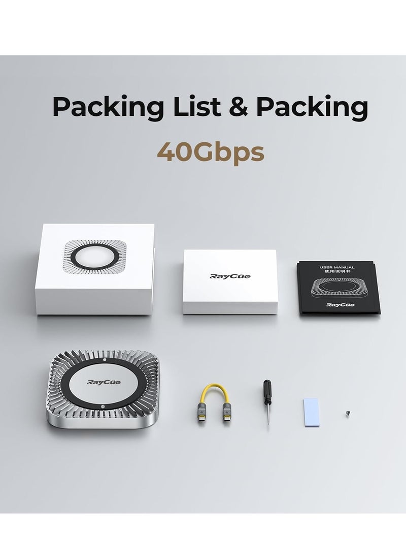 Raycue - 40Gbps Aluminum Hub & Stand for New M4/M4 Pro Mac Mini (2024) with 40Gbps NVMe/M.2 SSD Enclosure, 2X USB-A, USB-C Host, 3.5mm Audio – Compatible with All New Mac Mini M4/M4 Pro - Image 1