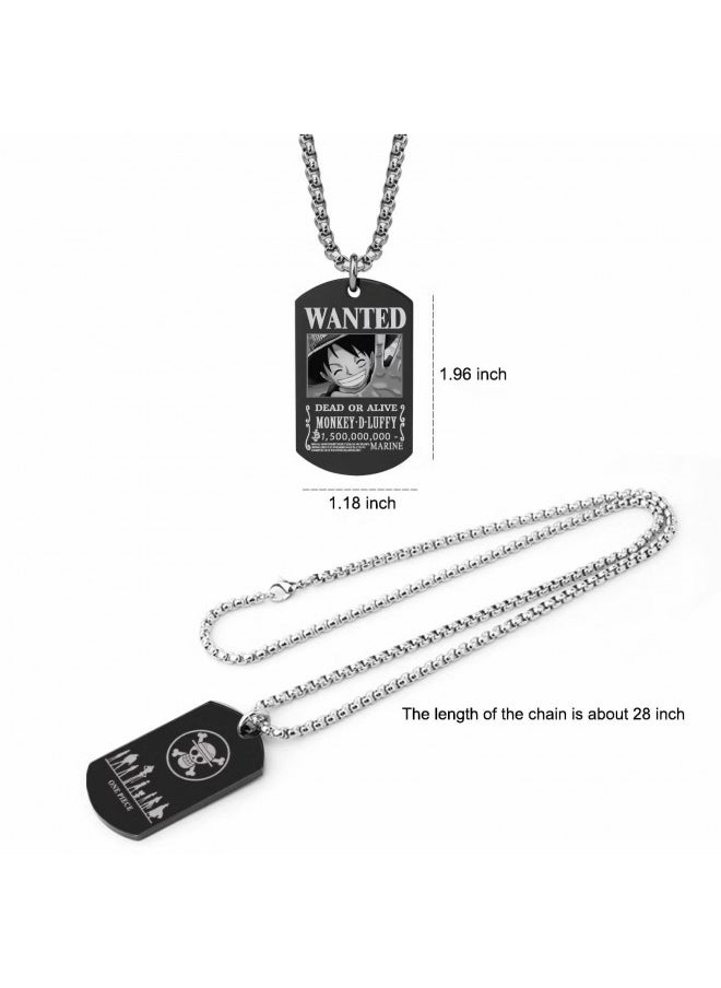 BayJew Anime One Piece Wanted Poster Pendant Necklace Stainless Steel Chain Manga Necklaces Dog Tag Jewelry for Men Boyfriends Christmas Gifts  - Image 2