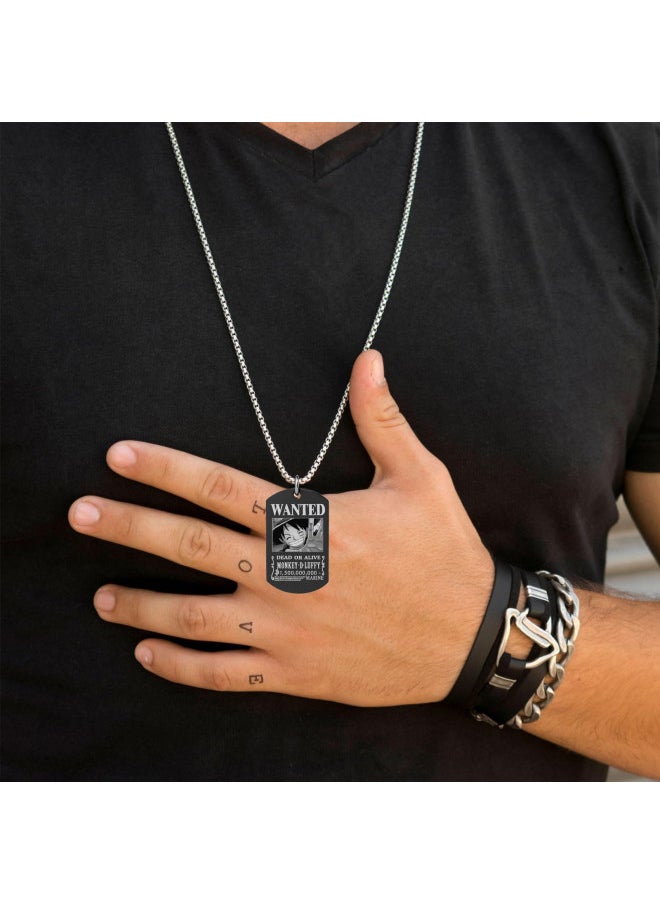 BayJew Anime One Piece Wanted Poster Pendant Necklace Stainless Steel Chain Manga Necklaces Dog Tag Jewelry for Men Boyfriends Christmas Gifts  - Image 3