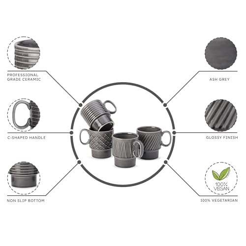 Bodhi House Stackable Ceramic Cups Set of 4 Pieces (150 ml), Small Coffee, Espresso Mugs with Glossy Finish, Microwave and Dishwasher Safe Chai Serving Cups, Ideal for Gifting, Ash Grey - Image 5