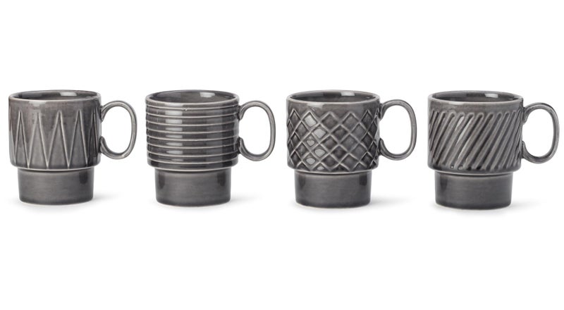 Bodhi House Stackable Ceramic Cups Set of 4 Pieces (150 ml), Small Coffee, Espresso Mugs with Glossy Finish, Microwave and Dishwasher Safe Chai Serving Cups, Ideal for Gifting, Ash Grey - Image 1