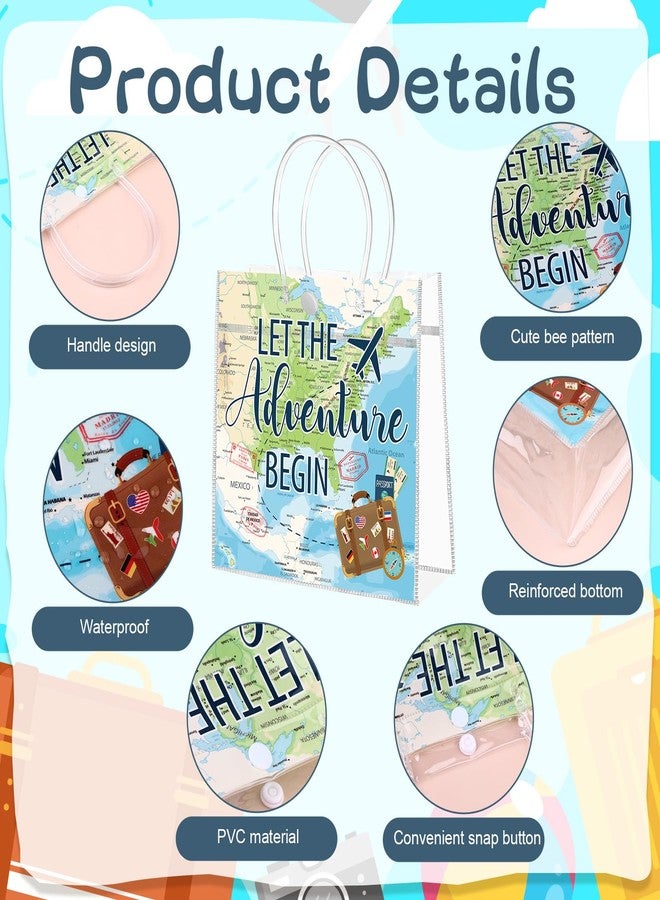 Beupy 30 Pack World Map Favor Bags PVC Clear Gift Bags with Handle for Travel Themed Party Decorations Small Transparent Gift Bag Waterproof Goodie Bag for Birthday Baby Shower Graduation Favors - Image 3