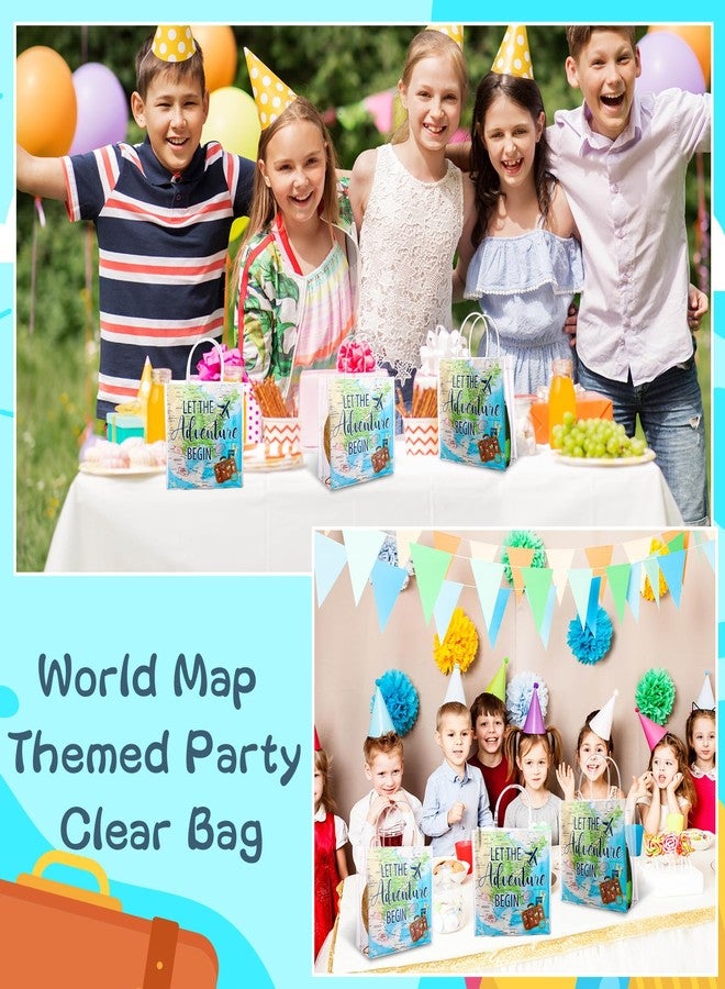 Beupy 30 Pack World Map Favor Bags PVC Clear Gift Bags with Handle for Travel Themed Party Decorations Small Transparent Gift Bag Waterproof Goodie Bag for Birthday Baby Shower Graduation Favors - Image 4