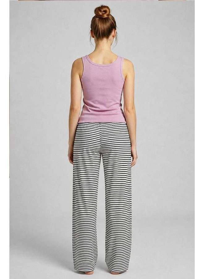 Aytuğ Egyptian Women's Cotton Striped Pajama Set Lilac/Black.