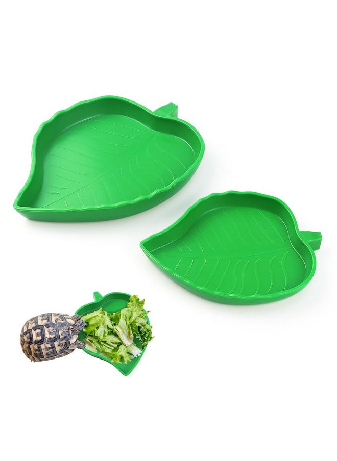 Tenalleys 2 Pcs Leaf Reptile Food Water Bowl Plate Dish for Tortoise, Lizards, Young Bearded Dragons, Small Snakes, 2 Sizes  - Image 1