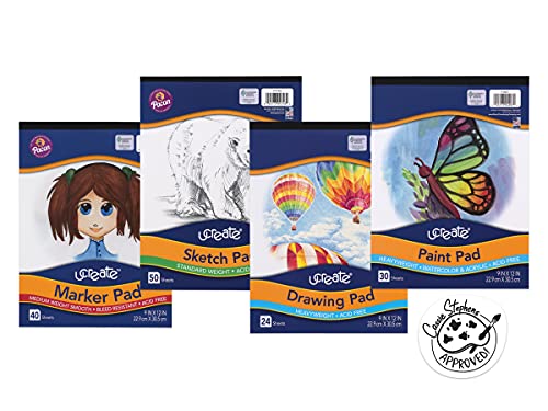 UCreate Art Paper Set of 4, White, 9" x 12", 4 Pads, Drawing, Sketch, Paint, Marker - Image 1
