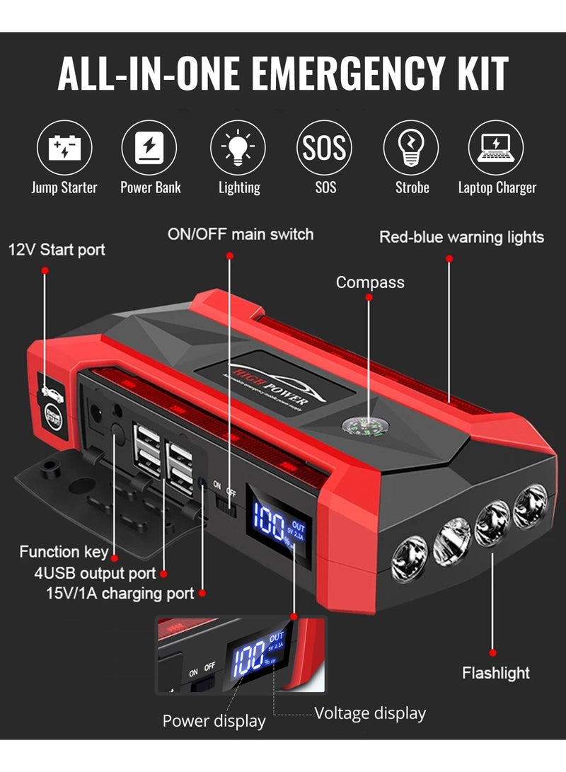 Generic Car Jump Starter 6000A, Jump Starter Battery Pack for Up to 6.0L Gas and 4.0L Diesel Engines, 12V Portable Jump Box with USB Ports, LED Display, Storage Case, and 4 Modes Flashlight  - Image 3
